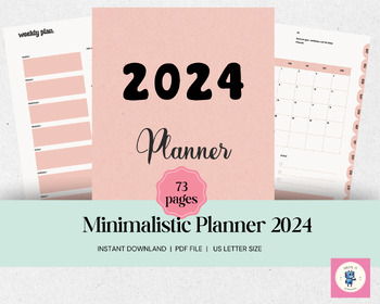 Preview of 2024 Blush Minimalistic Planner with Monthly Calendars, Weekly Layouts