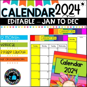 2024 Calendar Editable-January to December by Oceanview Resources