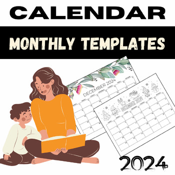 Preview of 2024 Calendar Editable Monthly Templates With coloring - Christmas