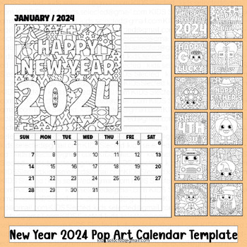 Preview of 2024 Calendar Gift Parent Christmas New Year Pop Art Coloring Pages Activities