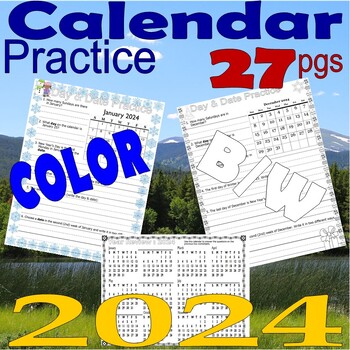 Preview of 2024 Calendar Monthly Practice Worksheets Day & Date 12 Months Year Review