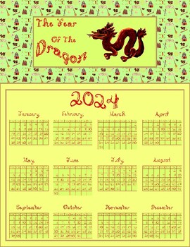 Preview of 2024 Calendar Year Of The Dragon Printable Download