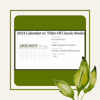 Preview of 2024 Calendar w/ Titles Of Classic Books