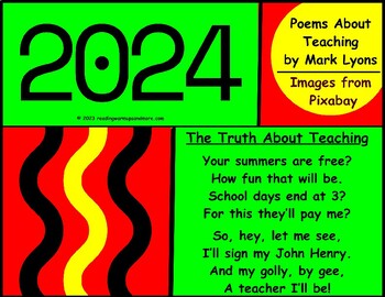 Preview of 2024 Calendar with Poems About Teaching & K-12 Student Calendar Poem Templates