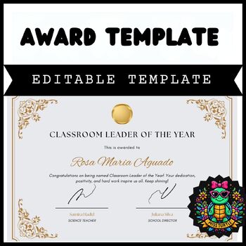Preview of 2024 Classroom Leader of the Year Elegant Award: Editable Printable Certificate