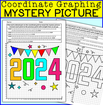 Preview of 2024 Coordinate Graphing Picture - New Years 2024 Activities
