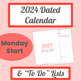 2024 Dated Printable Monday Start Calendar/To Do Lists Tea