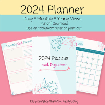 Preview of 2024 Digital Planner / 2024 Printable Planner Yearly, Monthly, Weekly, Daily...