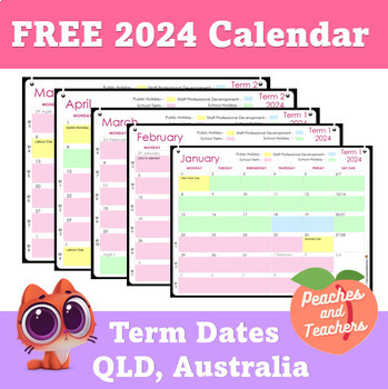 Preview of 2024 Editable Calendar Term Dates for QLD Australia