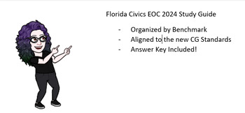 Preview of 2024 Florida Civics EOC Study Guide- New CG Standards!