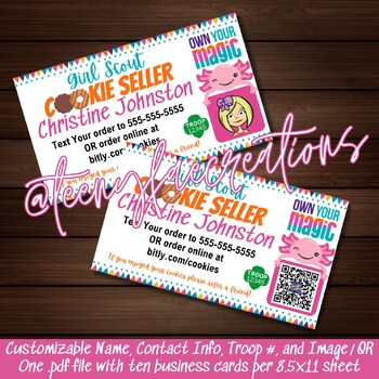 2024 Girl Scout Cookies Business Cards Editable PDF by Teenyfae Creations