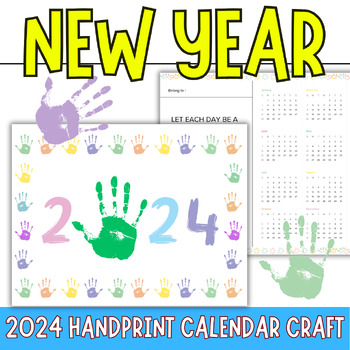 Preview of 2024 Calendar Monthly Templates - new years Handprint wallpaper Keepsake art