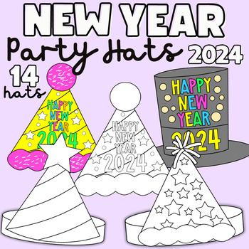 Preview of 2024 Happy New Year Eve Party Hats Templates Crafts Printable Headbands/Crowns