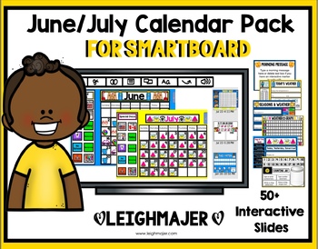 Preview of 2024 June & July Calendar and Math Pack for Smartboard!