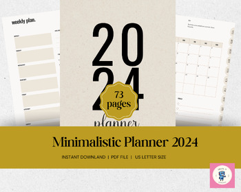 Preview of 2024 Minimalistic Planner with Monthly Calendars, Weekly Layouts