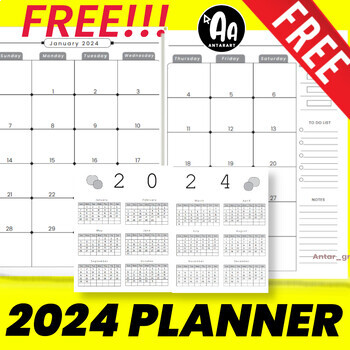 Preview of Free 2024 Monthly Printable Planner Template & Yearly Calendar