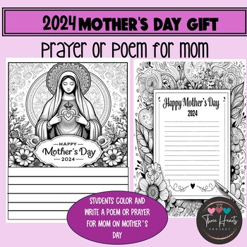 Preview of 2024 Mother's Day Prayer or Poem | Mother Mary color sheets for Mother's Day