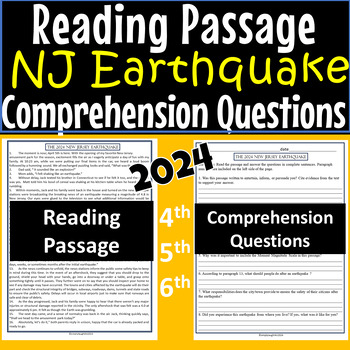 Preview of Earthquake Reading Comprehension Passage and Questions 4th 5th 6th Science