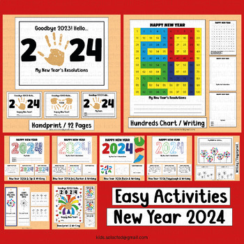 Preview of 2024 New Year Activities Kindergarten Handprint Resolution Writing Goal Setting