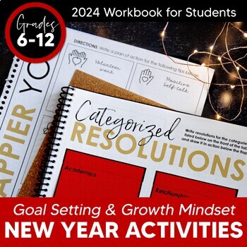 Preview of 2024 New Year Activities for Goal Setting & Growth Mindset 6-12 + Digital
