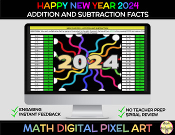 Preview of 2024 New Year Addition & Subtraction Facts Digital Mystery Pixel Picture
