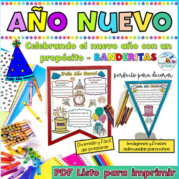 Preview of Año nuevo 2024 New Year Banners Spanish Propósito para el año nuevo banderitas