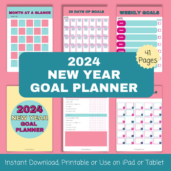 Preview of 2024 New Year Goal Planner, Digital Download, Printable