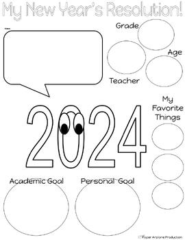 Preview of 2024 New Year Resolution Print & Teach Goal Setting Activity Display Template