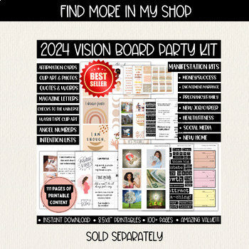 2024 New Year's Activity Vision Board Party Kit Goals Mood Board Template  Plan