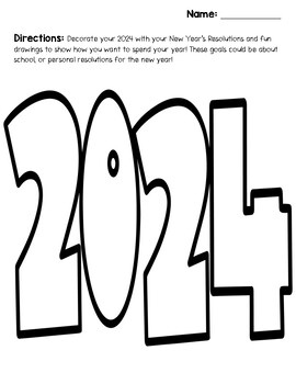 Preview of 2024 New Year's Resolution Coloring Page and Bookmarks