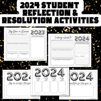 Preview of 2024 New Year's Student Reflection and Resolution Colorable Worksheets