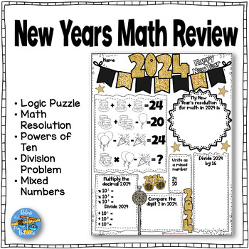 Preview of 2024 New Years Day Math Activity Page - Warm Up, Math Review, Resolutions