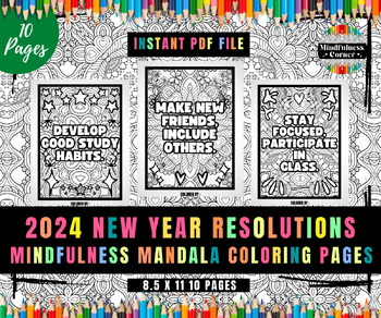 Preview of 2024 New Years Resolutions, Bulletin Board, Goals Activities and Craft Coloring