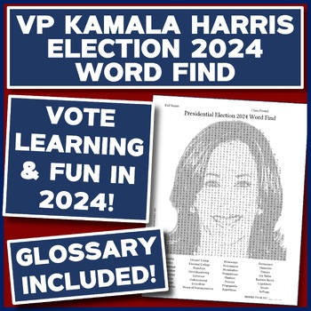 Preview of 2024 PRESIDENTIAL ELECTION WORD SEARCH PUZZLE and GLOSSARY --KAMALA HARRIS