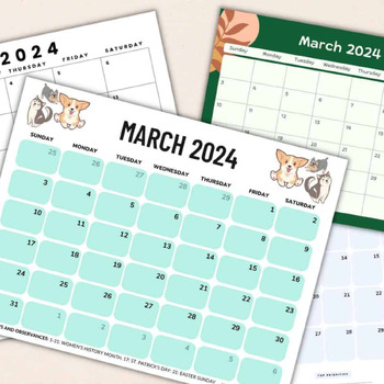Preview of 2024 Printable Calendars including all 12 months   (PDF Printables)