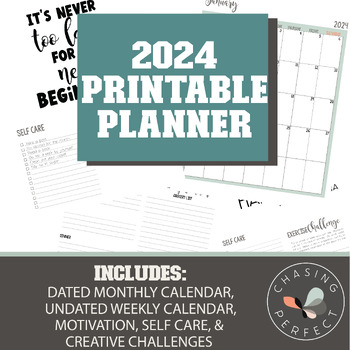 2024 Printable Planner, To Do list, Monthly Challenges, Meal Planner