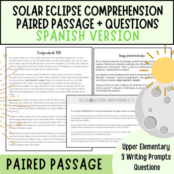 Preview of 2024 SOLAR ECLIPSE (ELCIPSE SOLAR) SPANISH Reading Comprehension passages