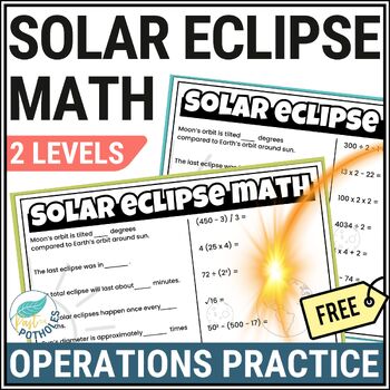 Preview of 2024 Solar Eclipse Math Worksheets Basic Order of Operations Review Practice