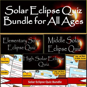 Preview of 2024 Solar Eclipse Quiz Bundle: Explore the Celestial Phenomenon at Every Level