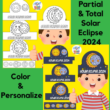 Preview of Partial & Total Solar Eclipse 2024 Phases Hat Crafts Crown & Headband Bundle