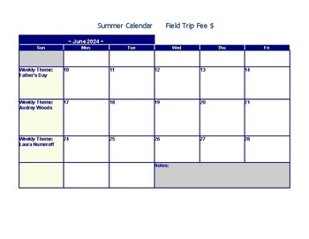 Preview of 2024 Summer Calendar