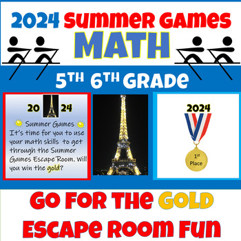 Preview of 2024 Summer Olympics Math Escape Room End of Year Countdown to Summer 5th 6th