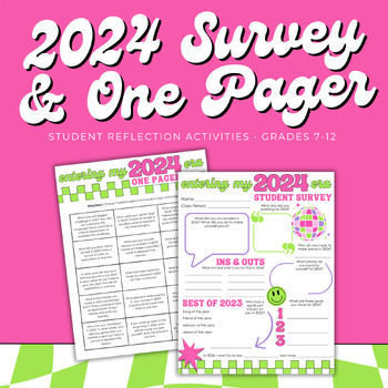 Preview of 2024 Survey and One Pager | Secondary Activity | Celebrate the New Year