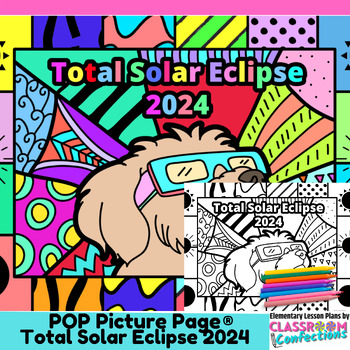 Preview of 2024 Total Solar Eclipse Coloring Page Eclipse Pop Art Coloring Activity Sheet