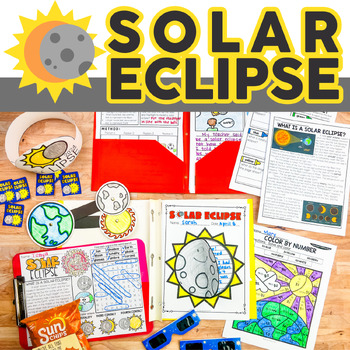 Preview of Solar Eclipse 2024 Craft, Reading Passage, Math Worksheets, Activities, Writing