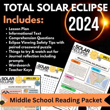 Preview of Post - 2024 Total Solar Eclipse Middle School Reading Activity Packet