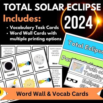 Preview of Post 2024 Total Solar Eclipse Vocabulary Task Cards & Word Wall Cards