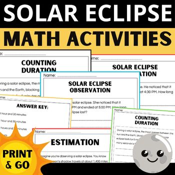 Preview of 2024 Total Solar Eclipse spring holidays Math Worksheets Activities
