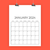2024 Vertical 8.5 x 11 Inch Calendar Template