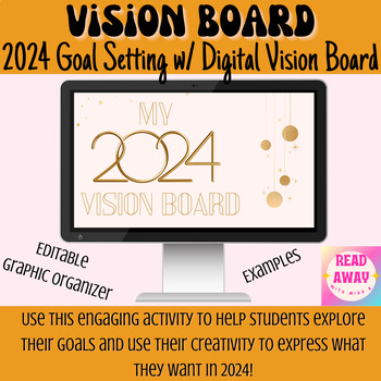 Preview of 2024 Vision Board Activity - New Year's Resolutions and Goal Setting - Editable